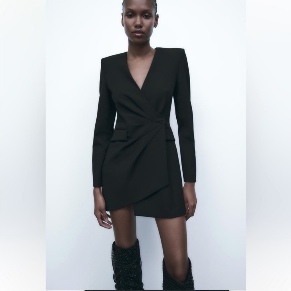 Zara black draped jacket dress